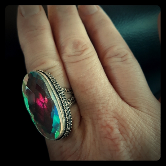 New Oversized Mercury Mystic Topaz 925 Silver Statement Ring. - Picture 3 of 8